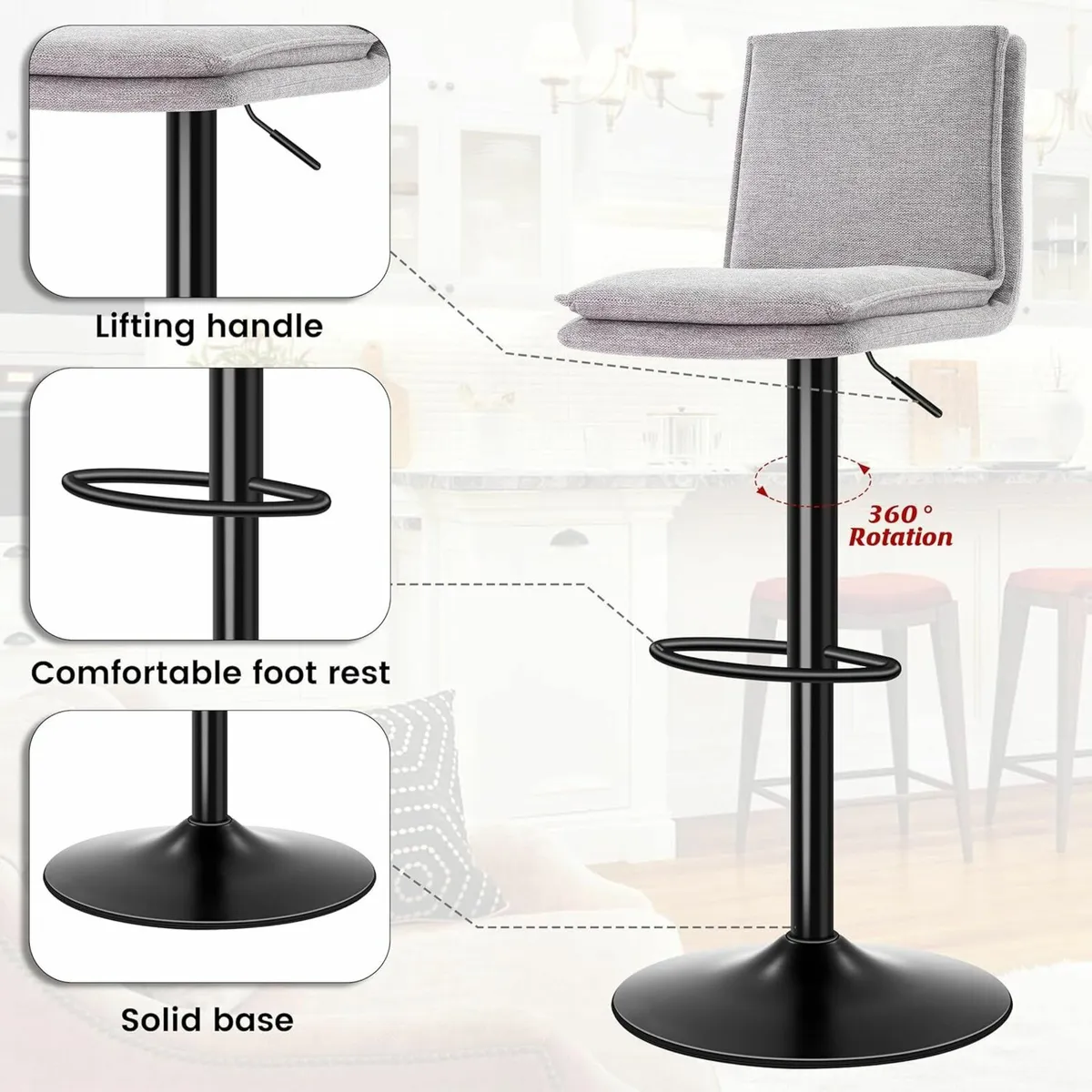 Bar Stools Set of 2 Adjustable Swivel Counter - Image 3