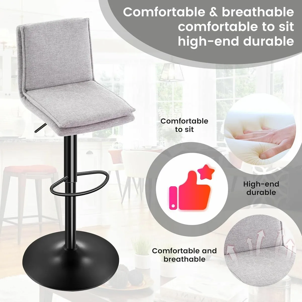 Bar Stools Set of 2 Adjustable Swivel Counter - Image 4