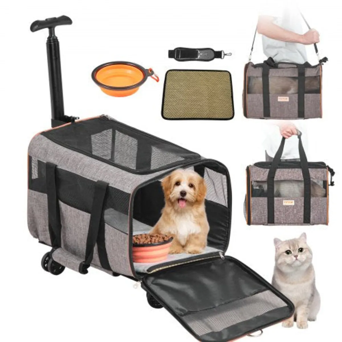 Cat Carrier with Wheels Airline Approved Rolling P