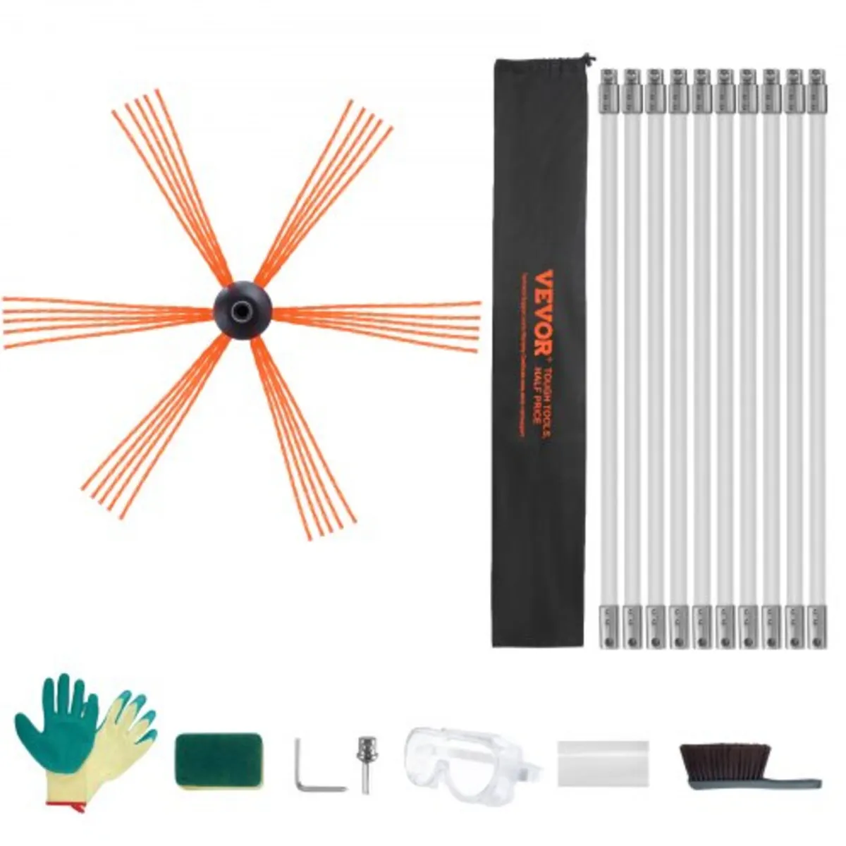10 m Chimney Sweep Kit, w/ 10 Reinforced Nylon Fle