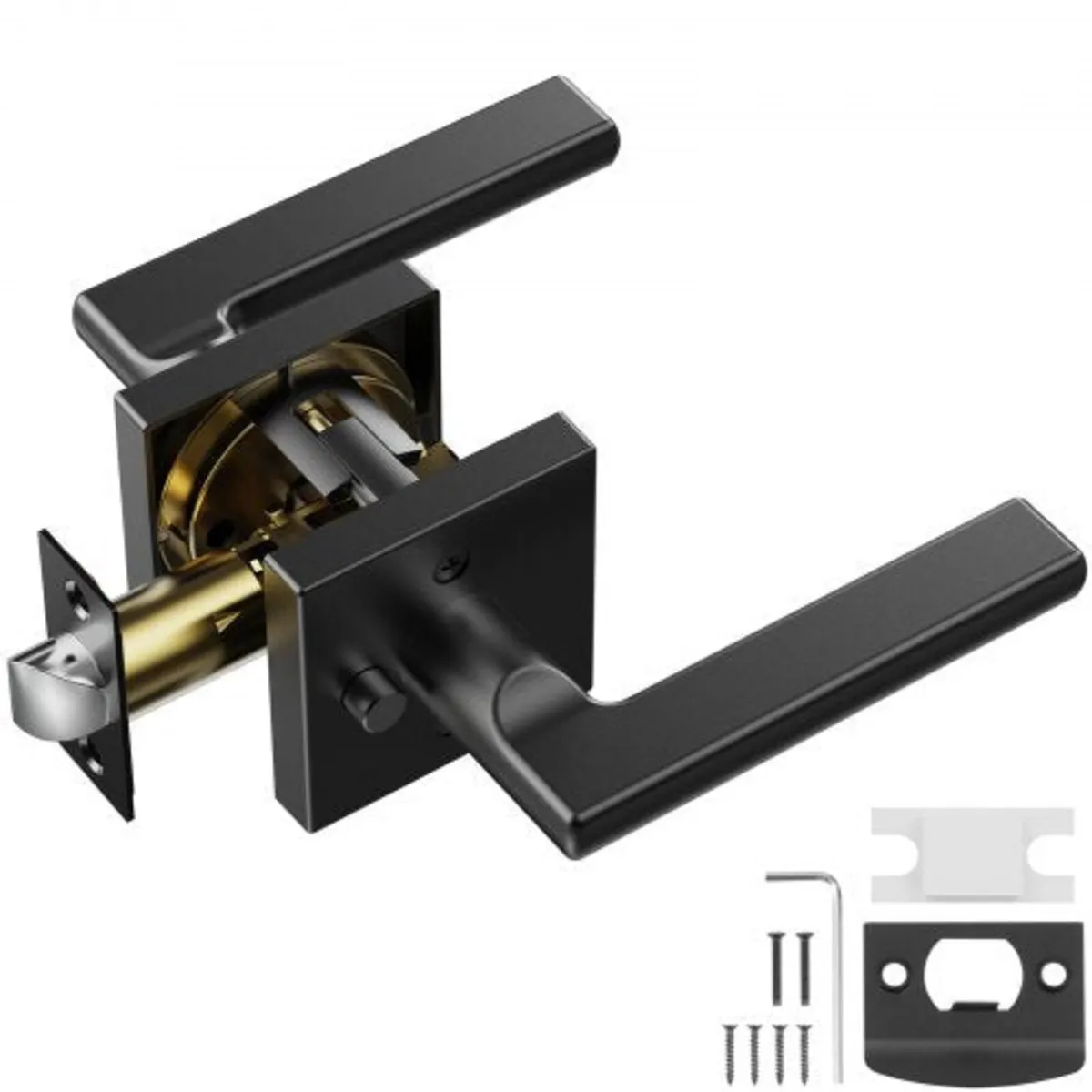 Privacy Door Handle 1 PC Matte Black Square Door L