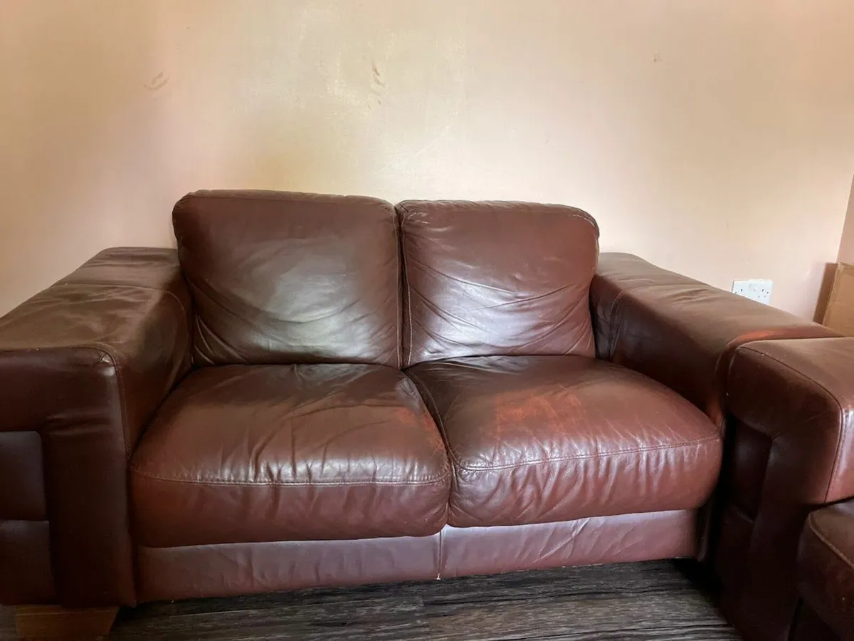 Set of Brown Leather Couches - Image 2