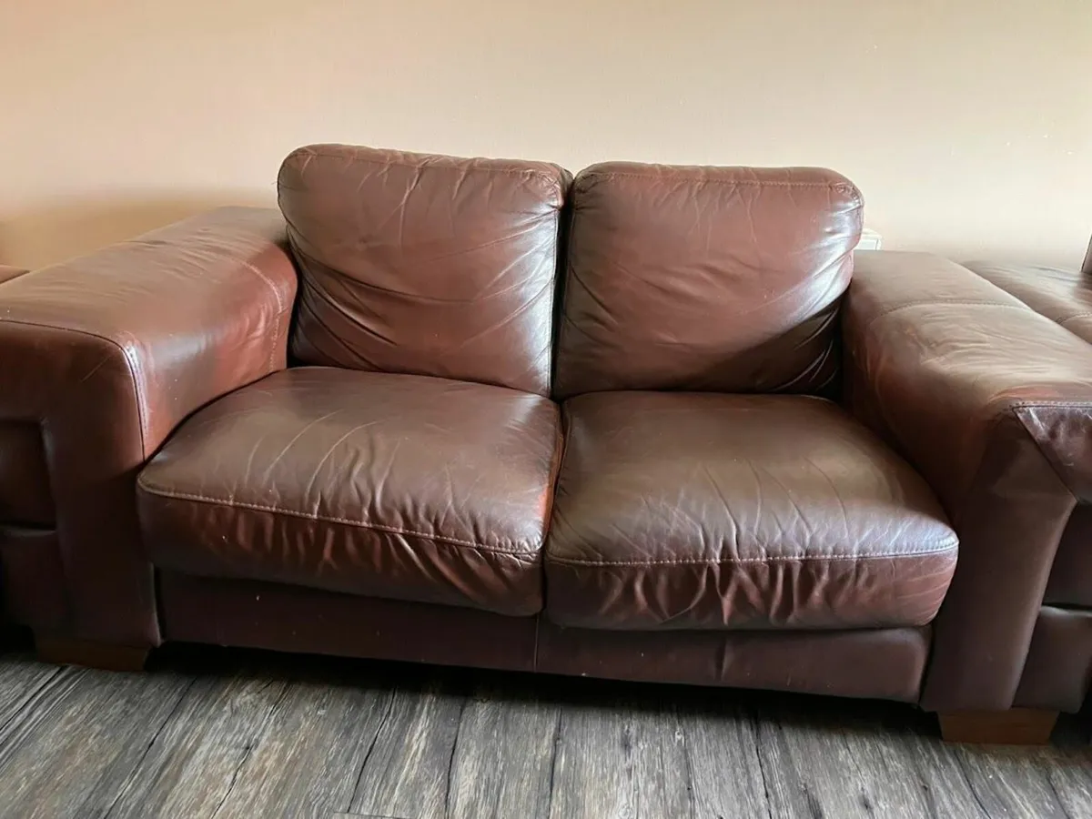 Set of Brown Leather Couches - Image 3