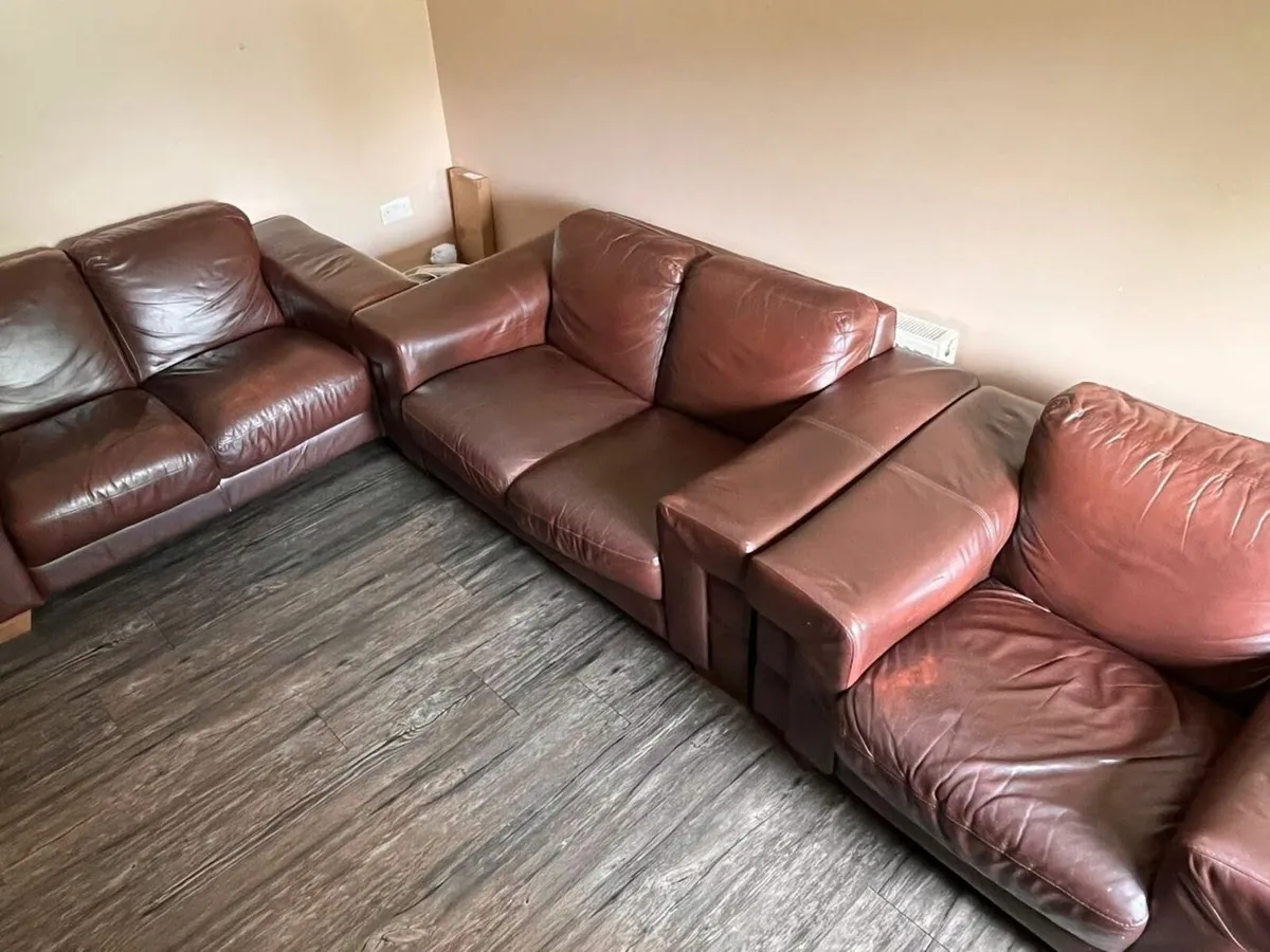 Set of Brown Leather Couches - Image 1