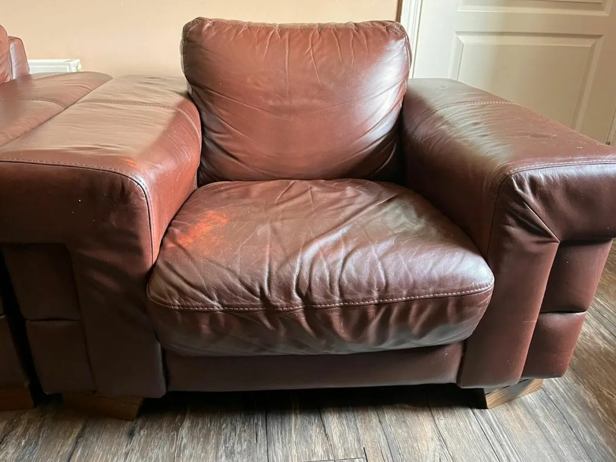 Set of Brown Leather Couches - Image 4