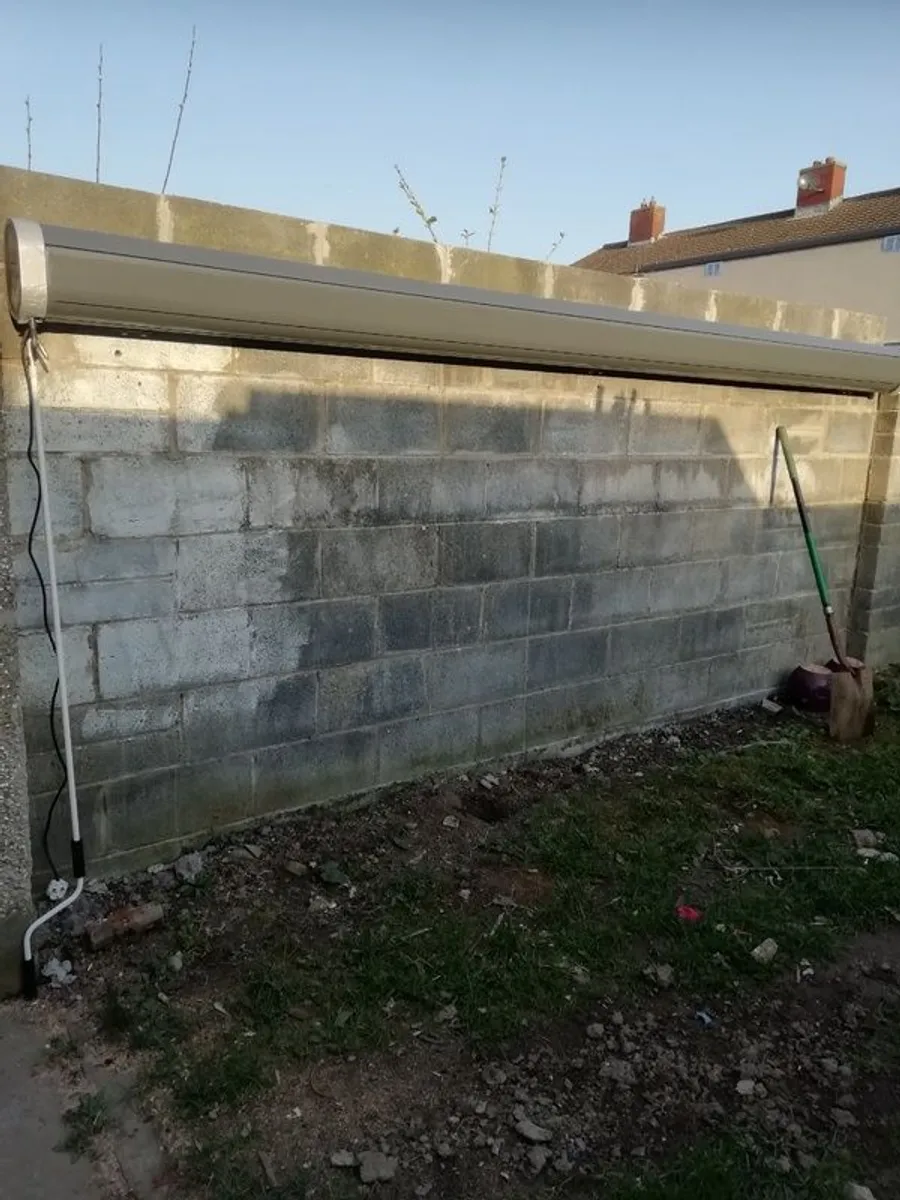 Awning  4mx3m   Grey   2100 ovno last one left rain proof full cassette  electric remote control  with manual back up . Also 3x2m awning  and pergolas 3x2.5 with manual awning .Free delivery. Cash only . - Image 1