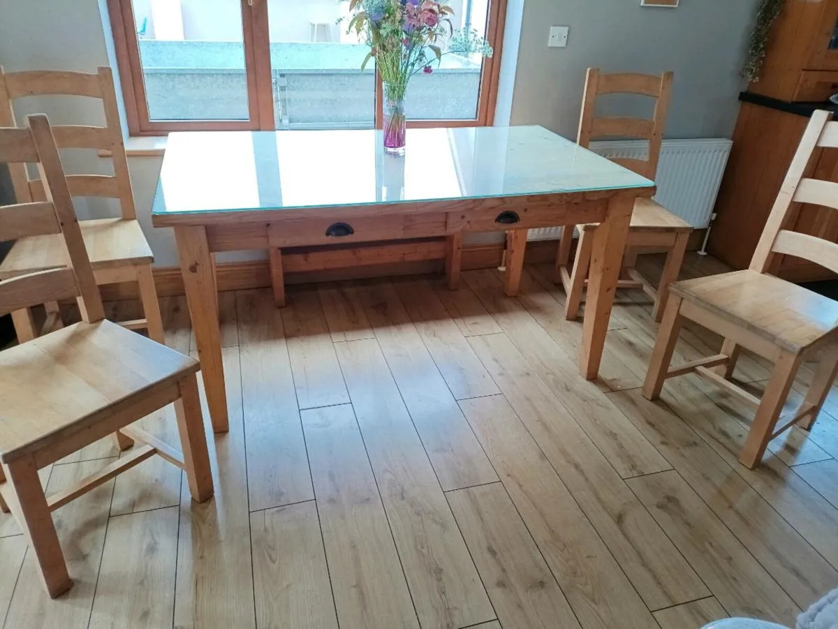 Table and 6 chairs, glass top and bench. - Image 2