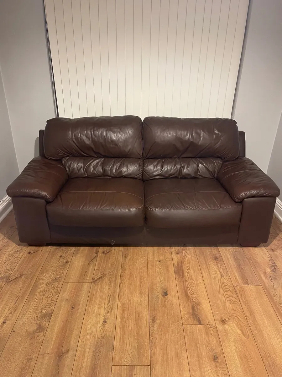 Brown Leather 2 & 3 Seat Sofas - Image 1