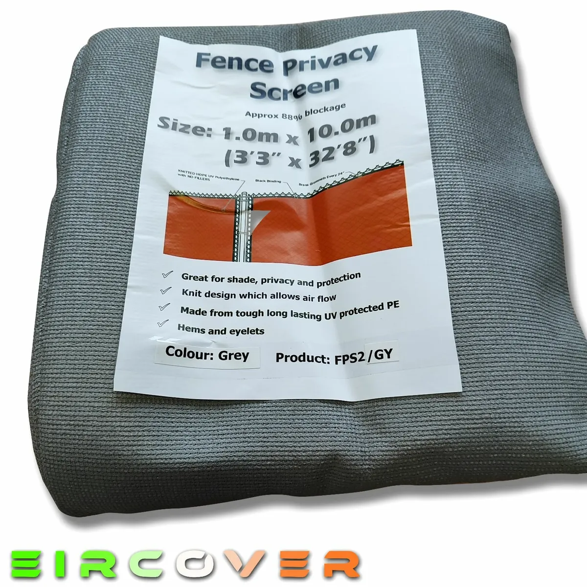 Privacy Fence Screens 1m x 10m Grey 170 gsm - Image 1