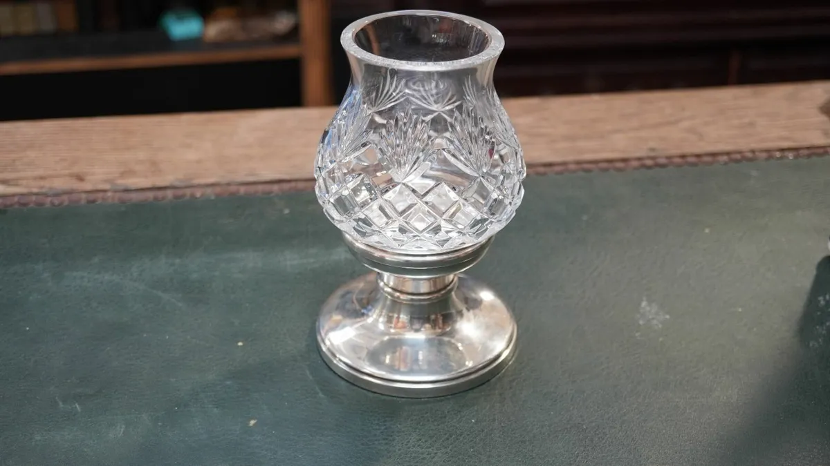 🕯️ Elegant Cut Crystal & Sterling Silver Candlest - Image 1