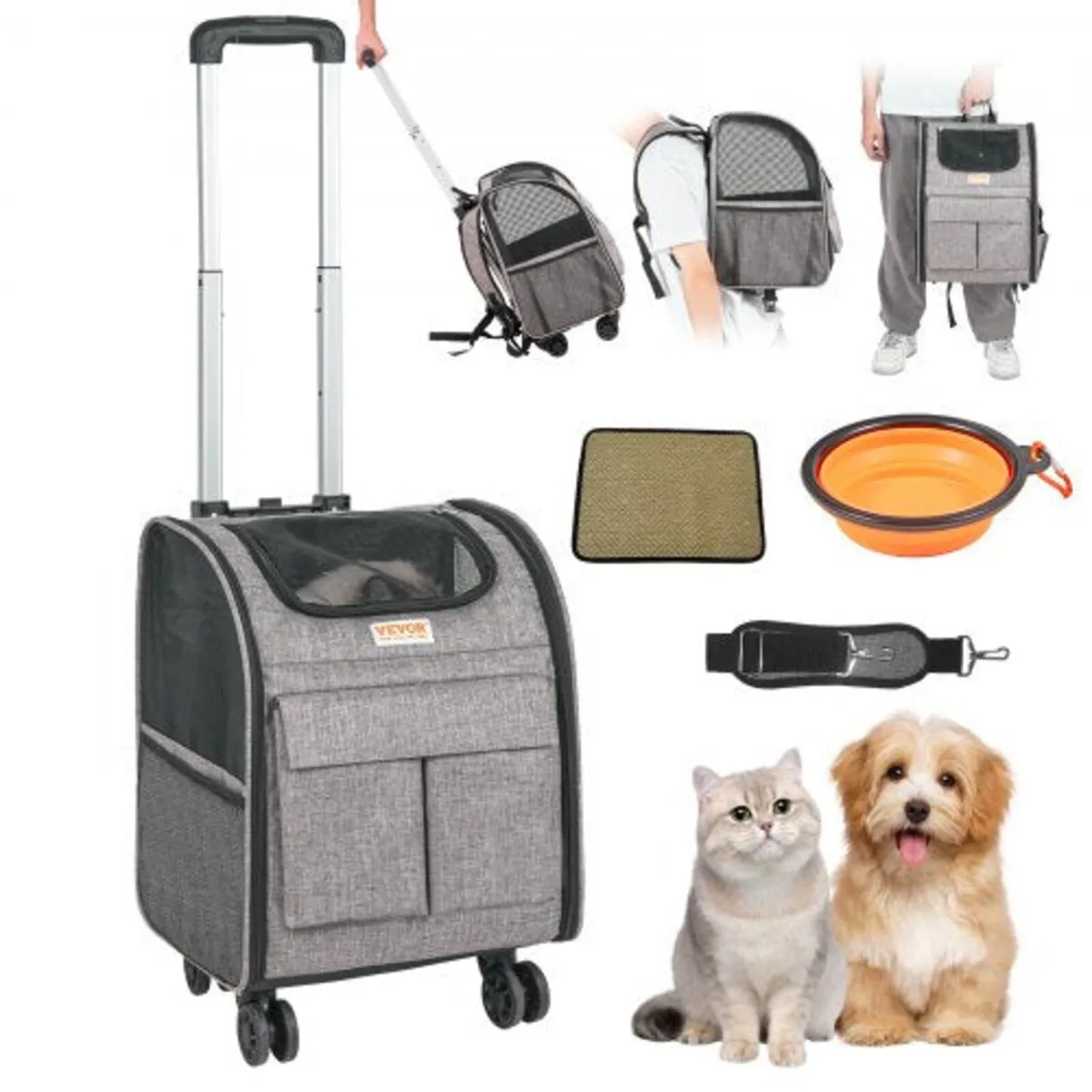 Cat Carrier with Wheels Rolling Pet Carrier with H