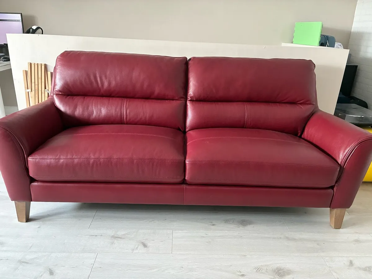 Red Leather Couch - Image 1