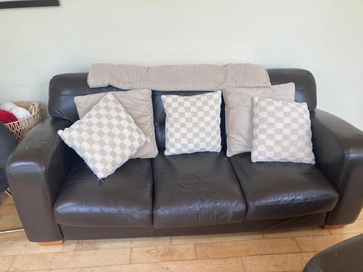 3 Piece Brown Leather Couch - Image 1
