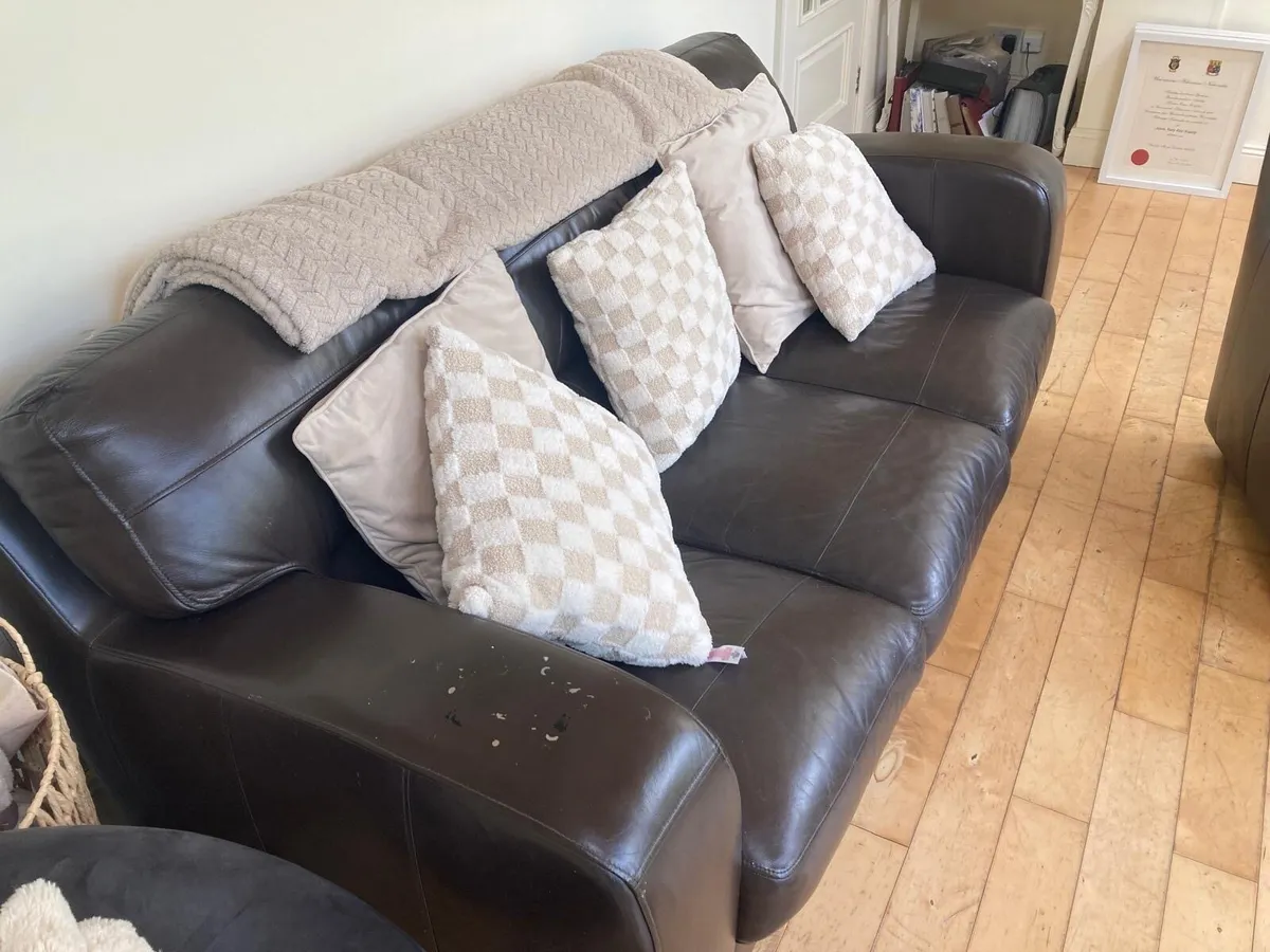 3 Piece Brown Leather Couch - Image 2
