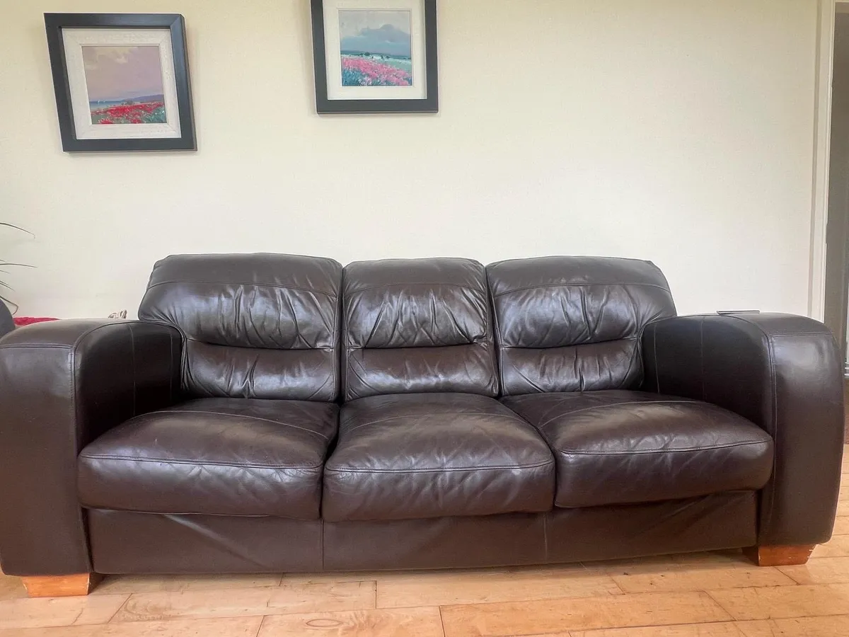 3 Piece Brown Leather Couch - Image 3