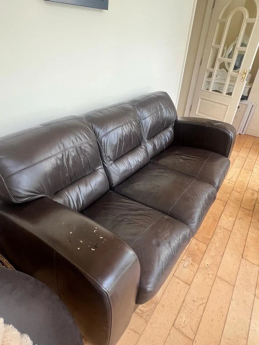 3 Piece Brown Leather Couch - Image 4