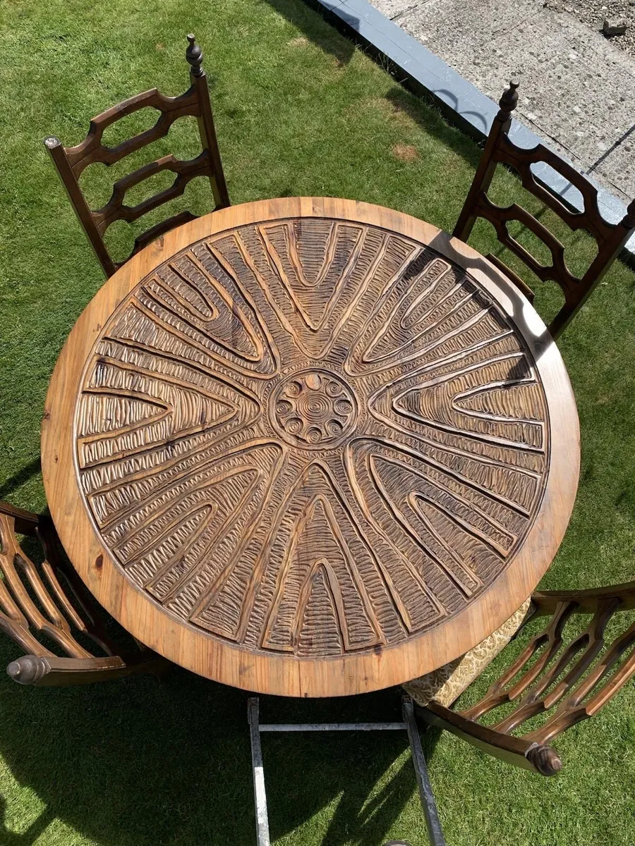 1970’s African Round Hardwood Dining set - Image 1