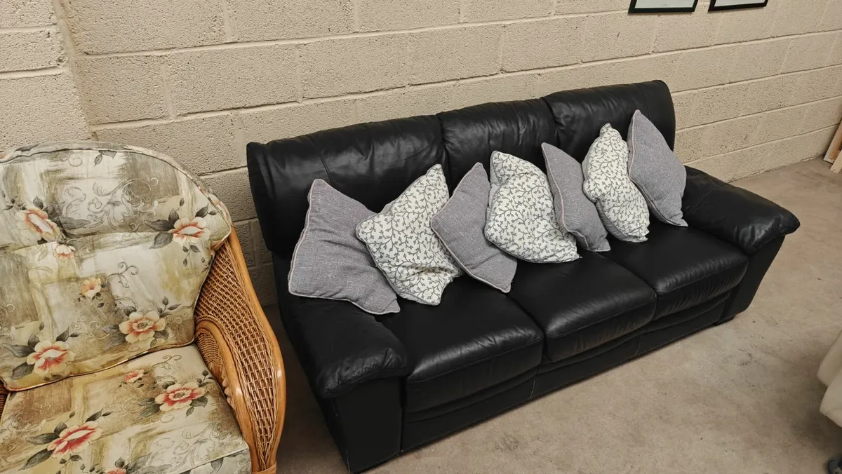 3 Seater Black Real Leather Sofa - Image 4