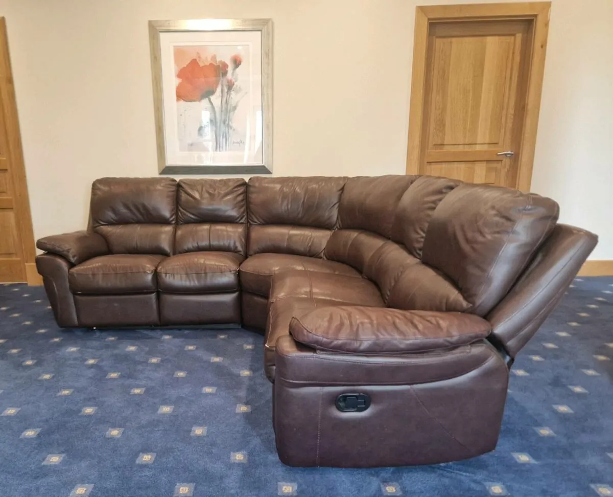 FREE Brown Leather Recliner Corner Sofa - Image 1