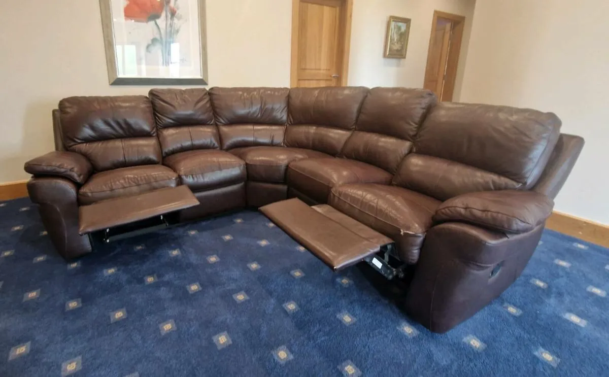 FREE Brown Leather Recliner Corner Sofa - Image 3