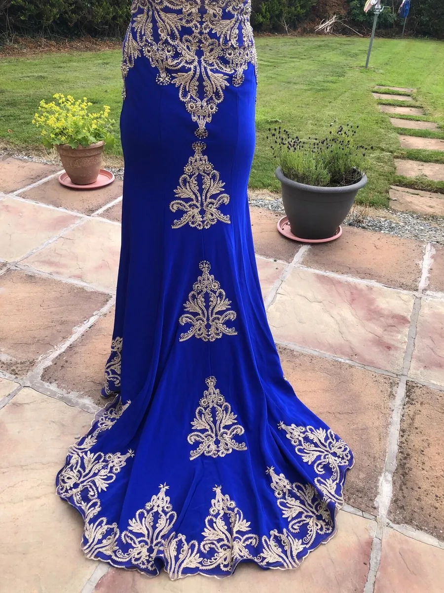Blue and Gold Occasion Dress - Image 2
