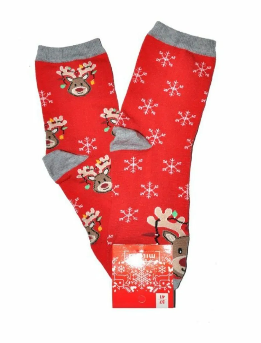 Children's socks REd Christmas Reindeer - Image 1