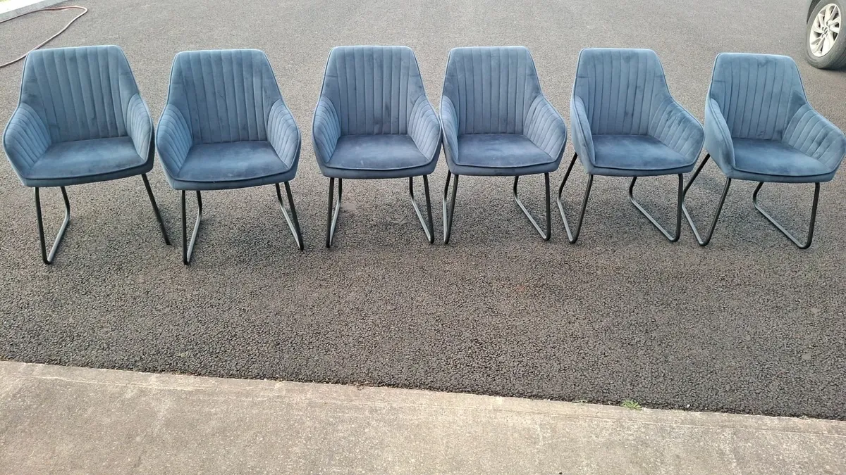 Set of 6 Blue Nolan Fabric Dining Chairs – Stylish - Image 1