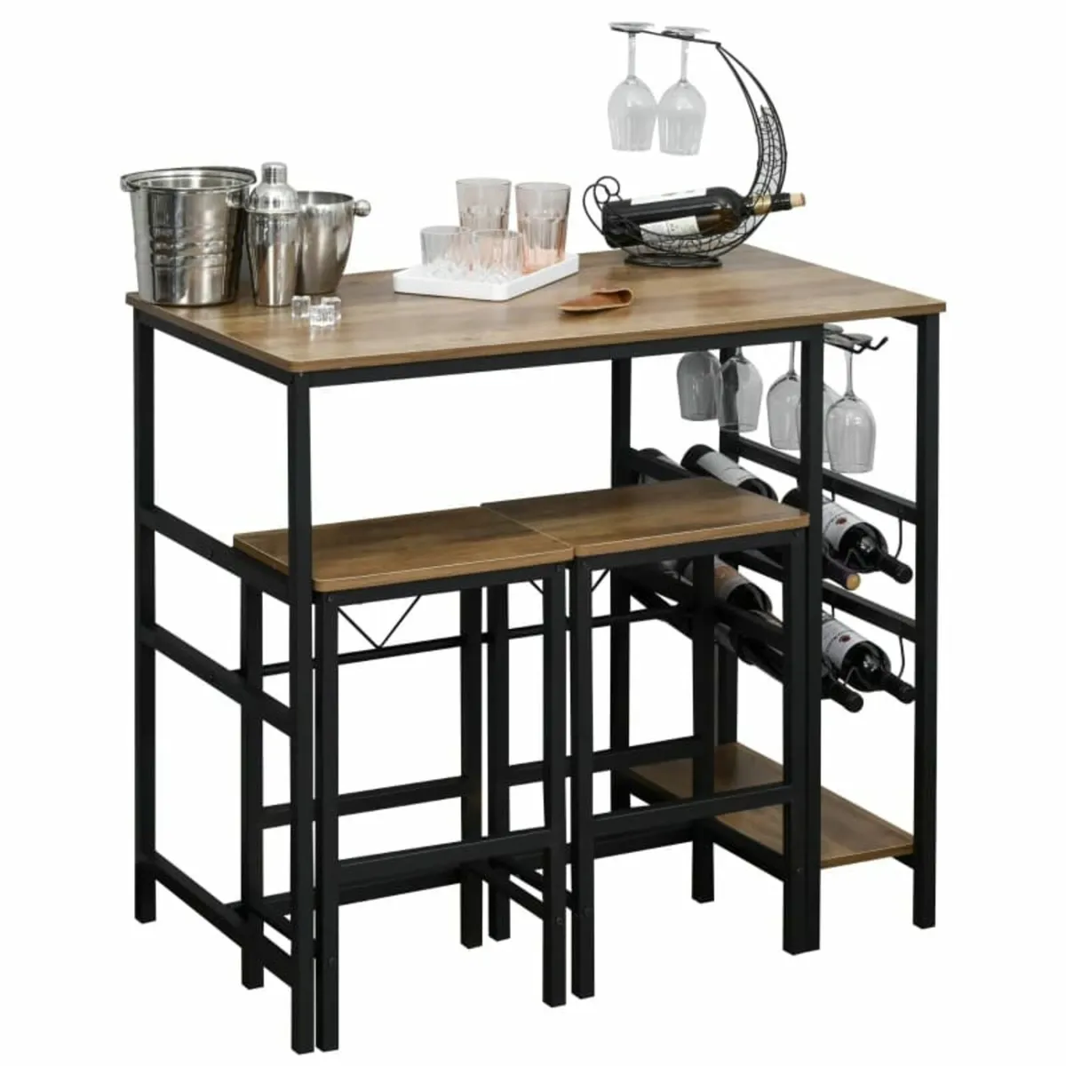 3 Pieces Dining Table and Chair Bar Bistro Set wit - Image 1