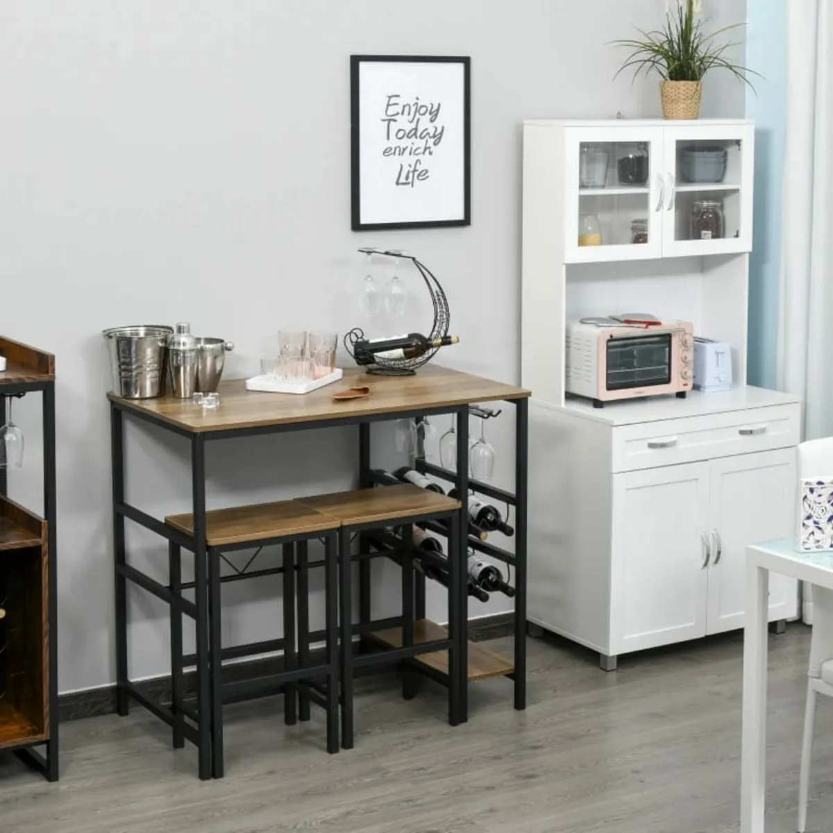 3 Pieces Dining Table and Chair Bar Bistro Set wit - Image 2