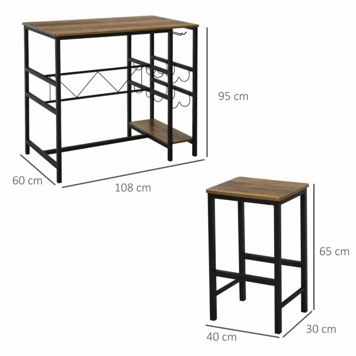 3 Pieces Dining Table and Chair Bar Bistro Set wit - Image 3