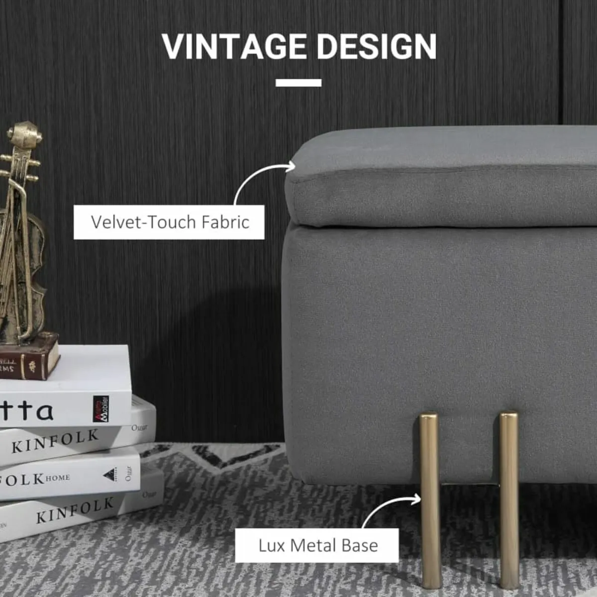 Storage Stool Light Luxury Ottoman Bench w/ Cushio - Image 4