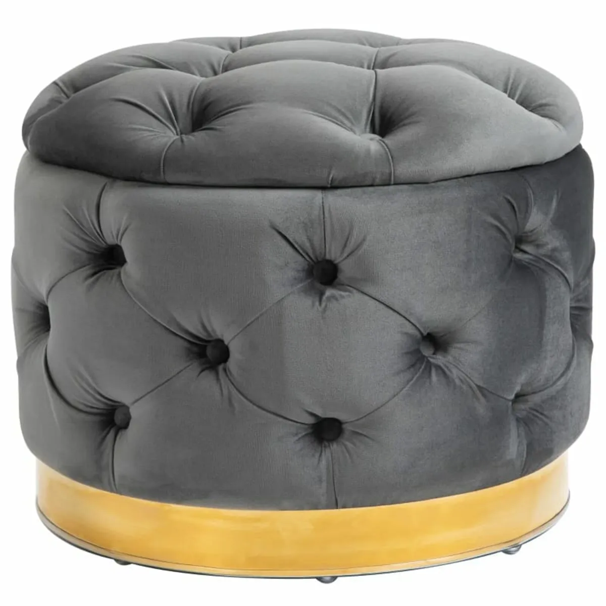 Round Velvet-Touch Storage Stool Ottoman Button Tu - Image 2