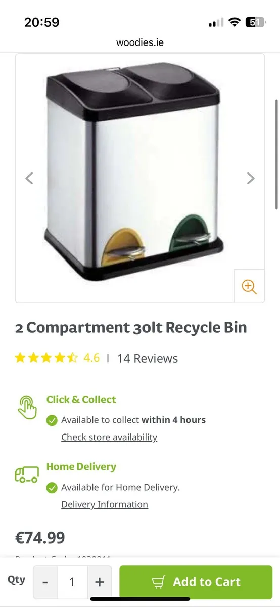 Pedal Bin: 2 compartment 30ltr total capacity - Image 1
