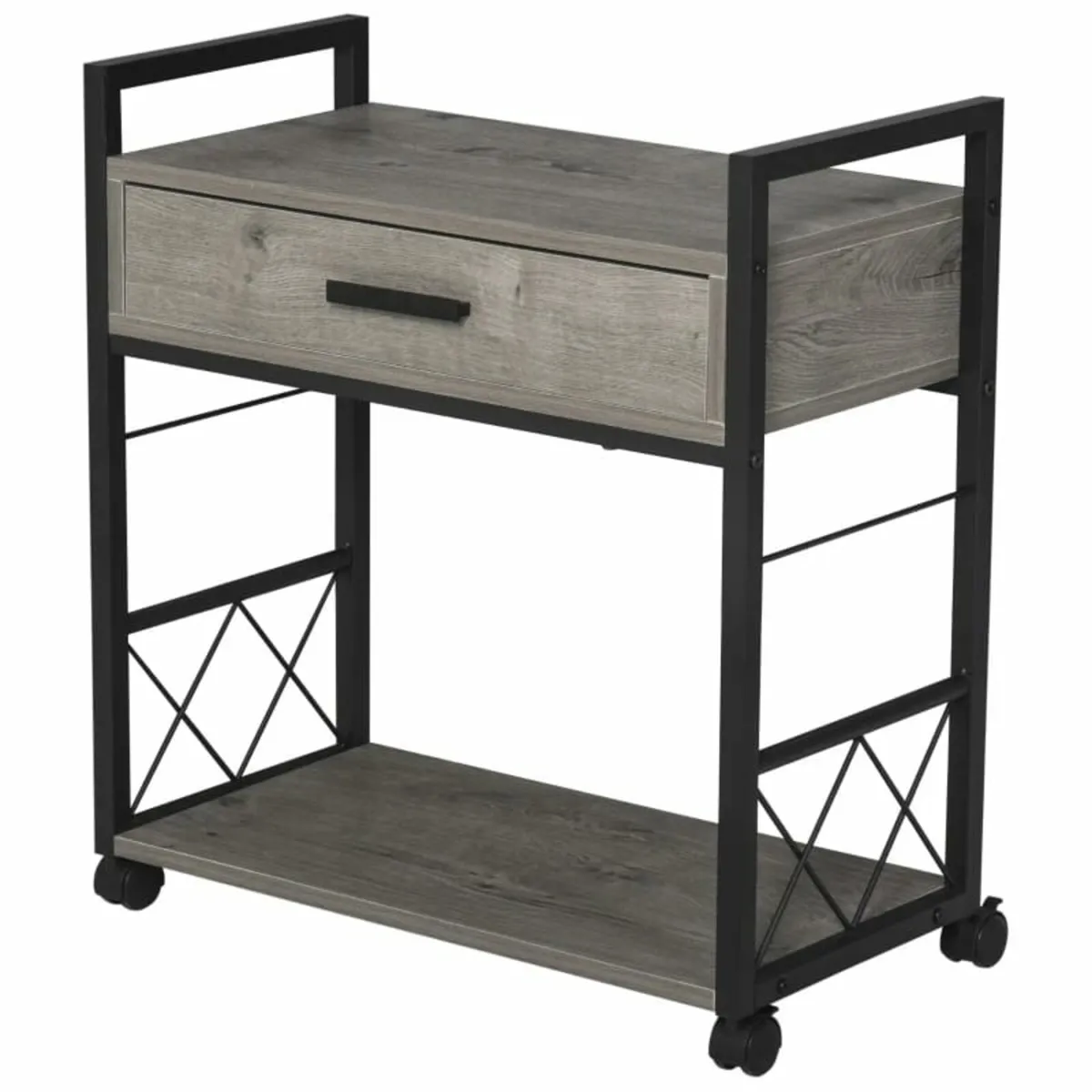 Side Table with 1 Drawer, Shelf, Wheels Wooden Bed - Image 1