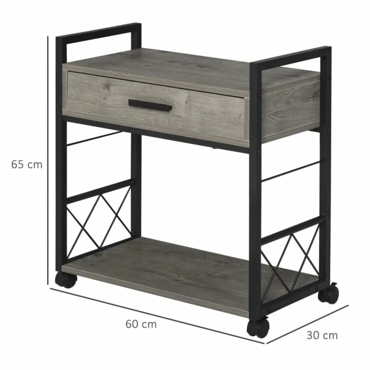 Side Table with 1 Drawer, Shelf, Wheels Wooden Bed - Image 4
