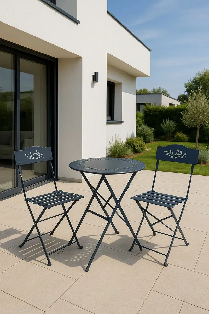 Bistro Set Outdoor Folding Table and Chairs Iron G - Image 1