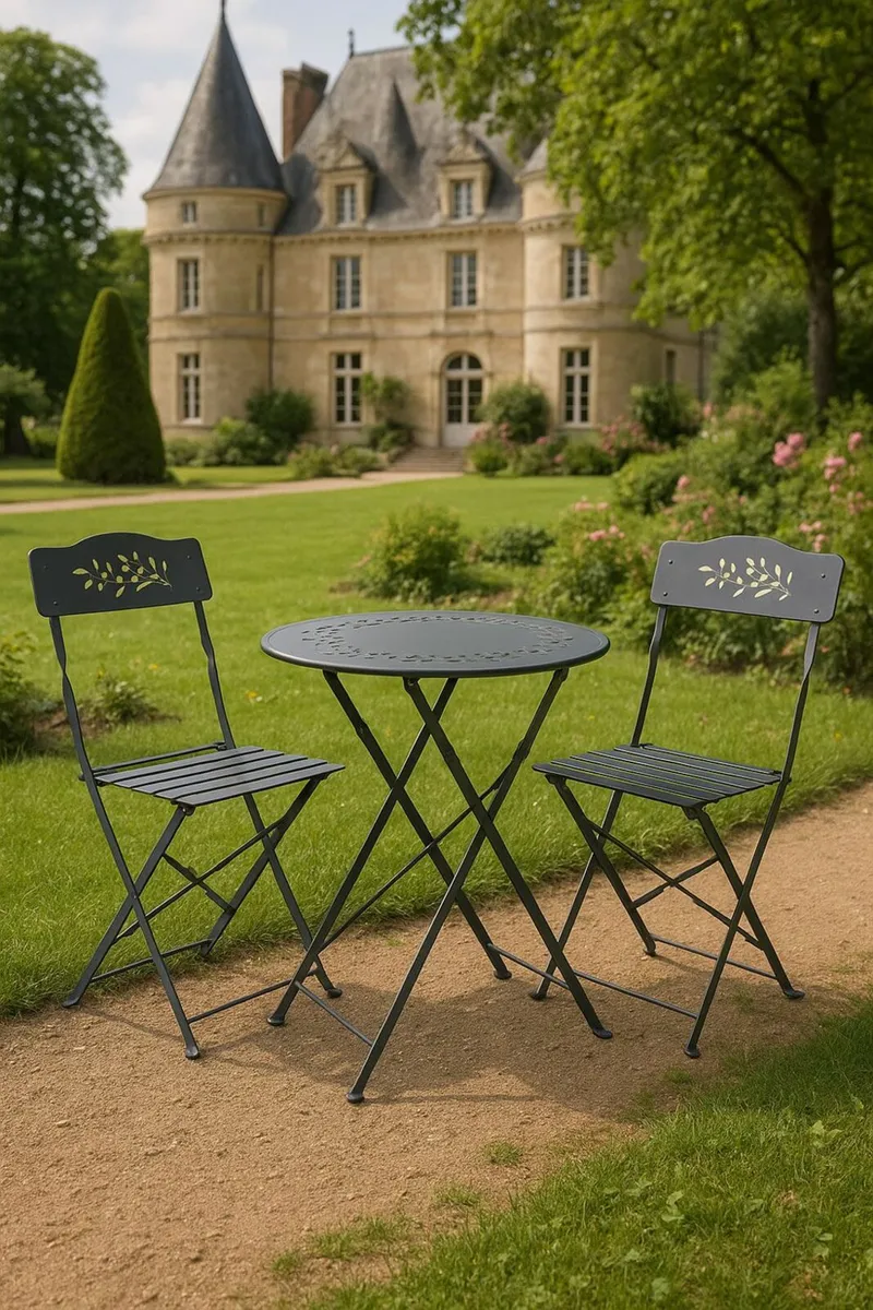 Bistro Set Outdoor Folding Table and Chairs Iron G - Image 4