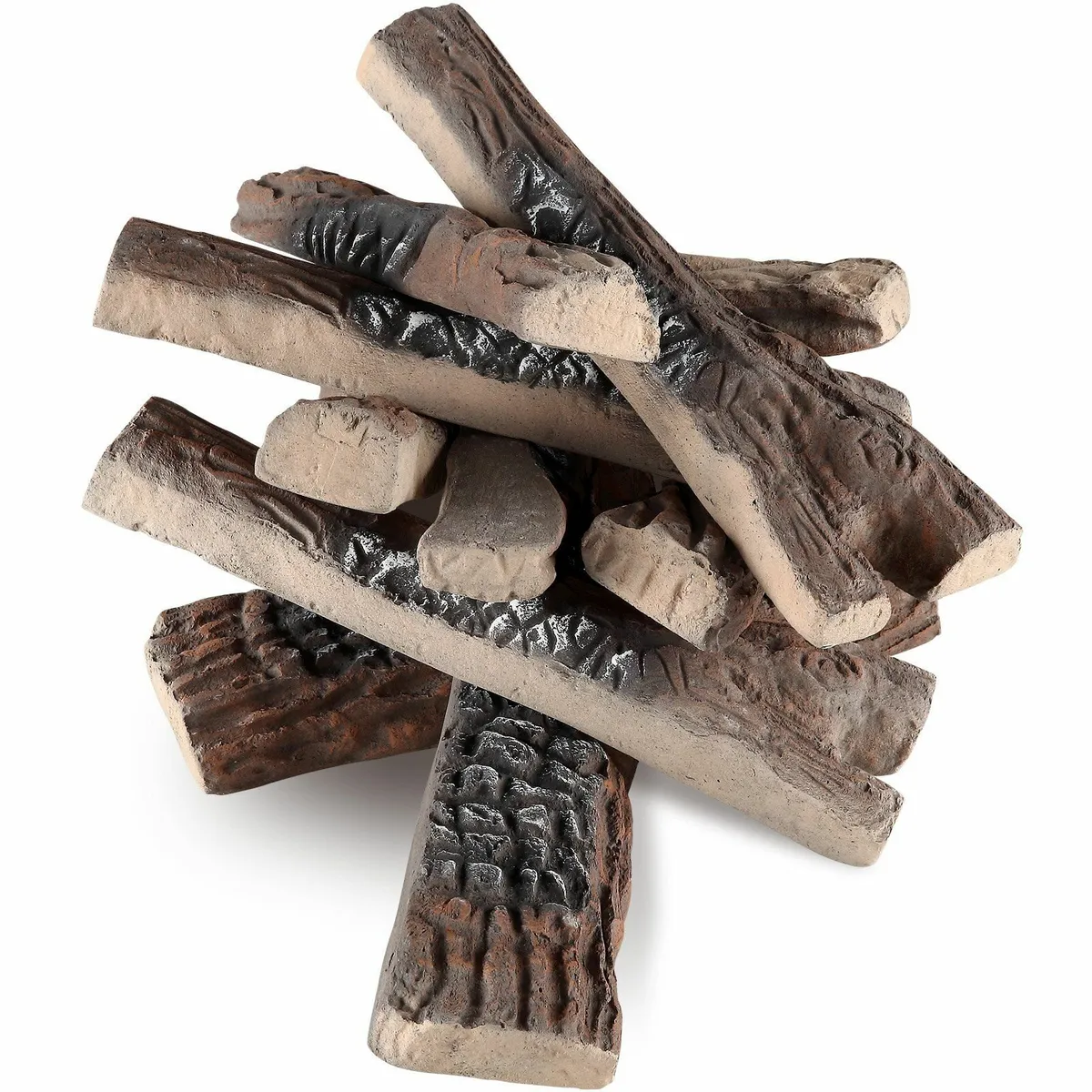 10 Piece Gas Fireplace Logs Ceramic Fire Pit Decor - Image 1