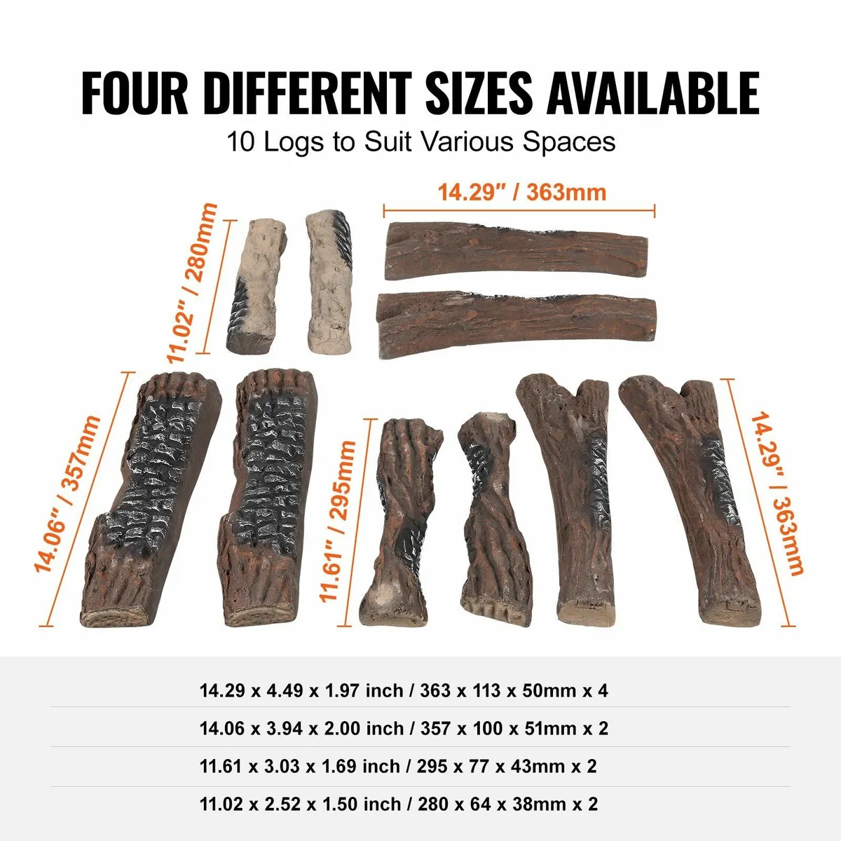 10 Piece Gas Fireplace Logs Ceramic Fire Pit Decor - Image 2