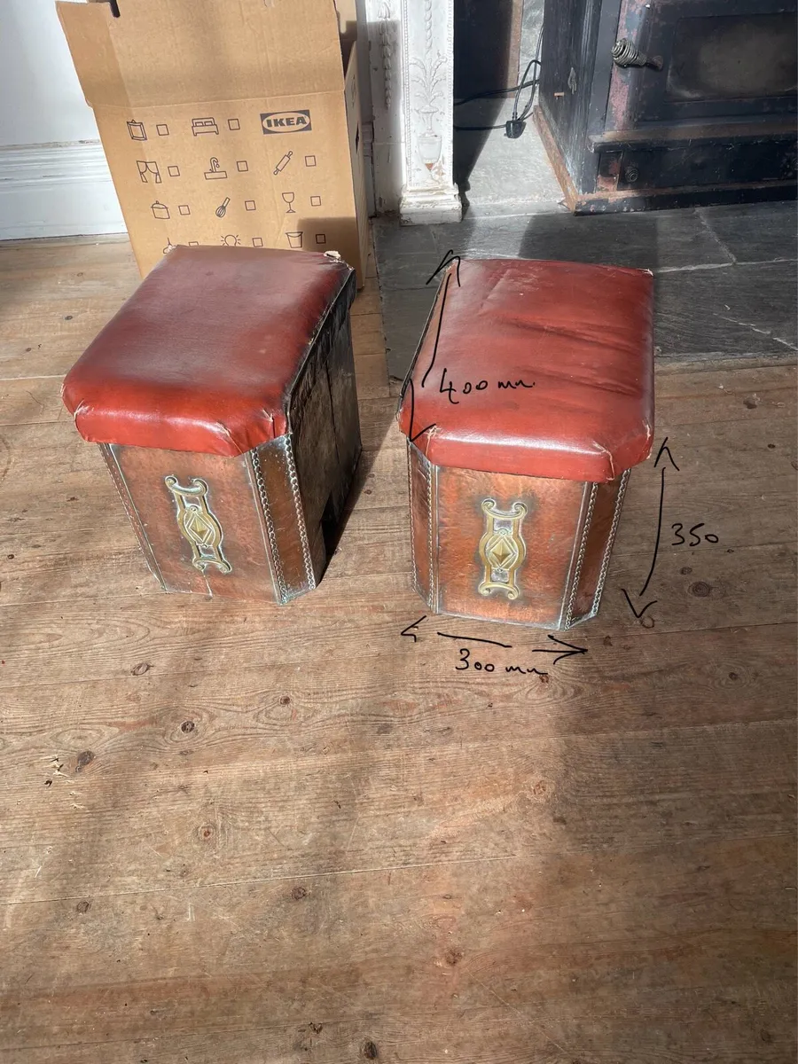 Pair of vintage fireside stools - copper plated . - Image 1