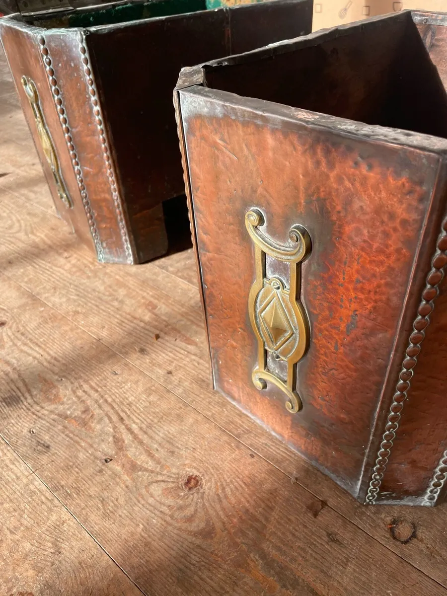 Pair of vintage fireside stools - copper plated . - Image 2