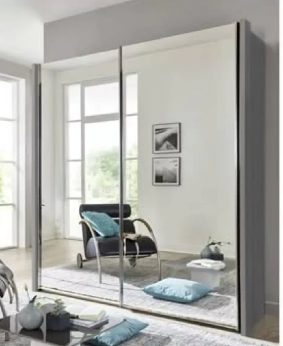 Solid Wood and Glass Sliding Wardrobe - Image 1