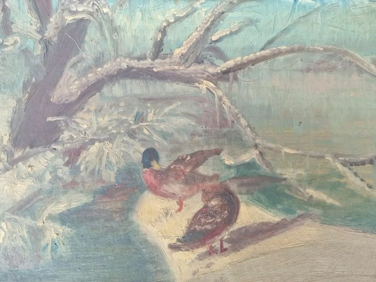 Vintage oil painting of ducks - Image 4