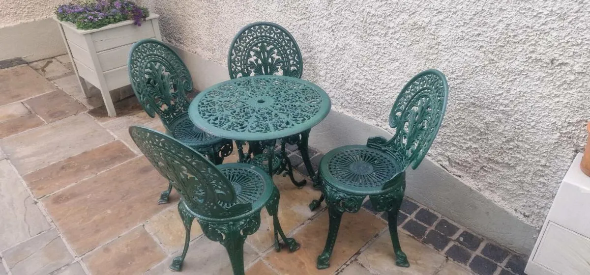 Cast iron table and chairs