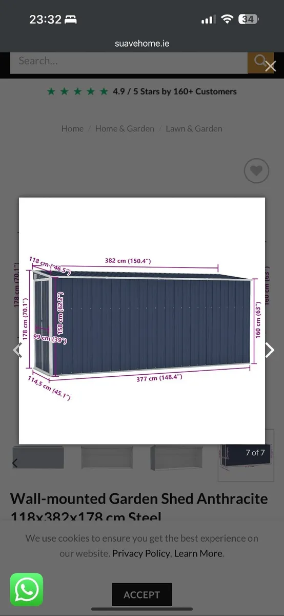 Wall mounted Garden Shed Anthracite 118x382x178 cm - Image 2