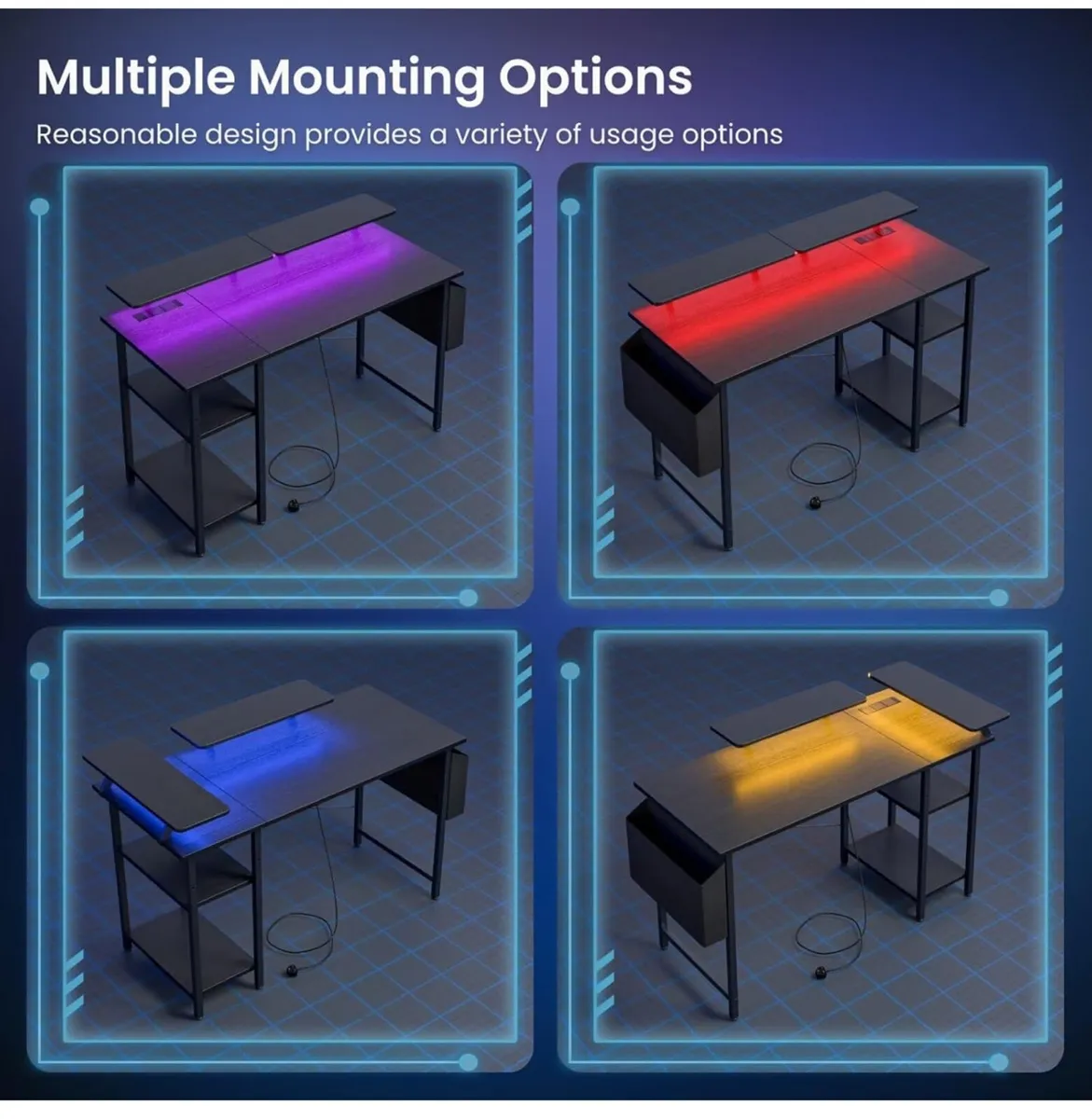 Gaming Desk with LED Lights & Power Outlets Black - Image 4