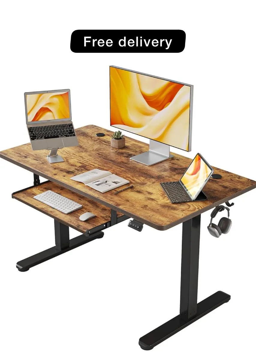 Height Adjustable Electric Standing Desk with Keyb - Image 1