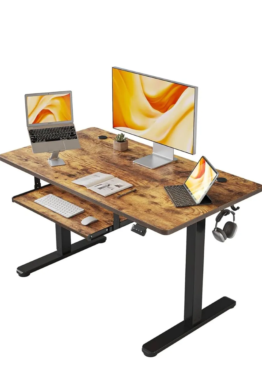 Height Adjustable Electric Standing Desk with Keyb - Image 1