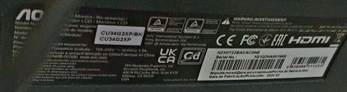 AOC 34" WQHD Curved Ultrawide Monitor 180HZ | CU34 - Image 4