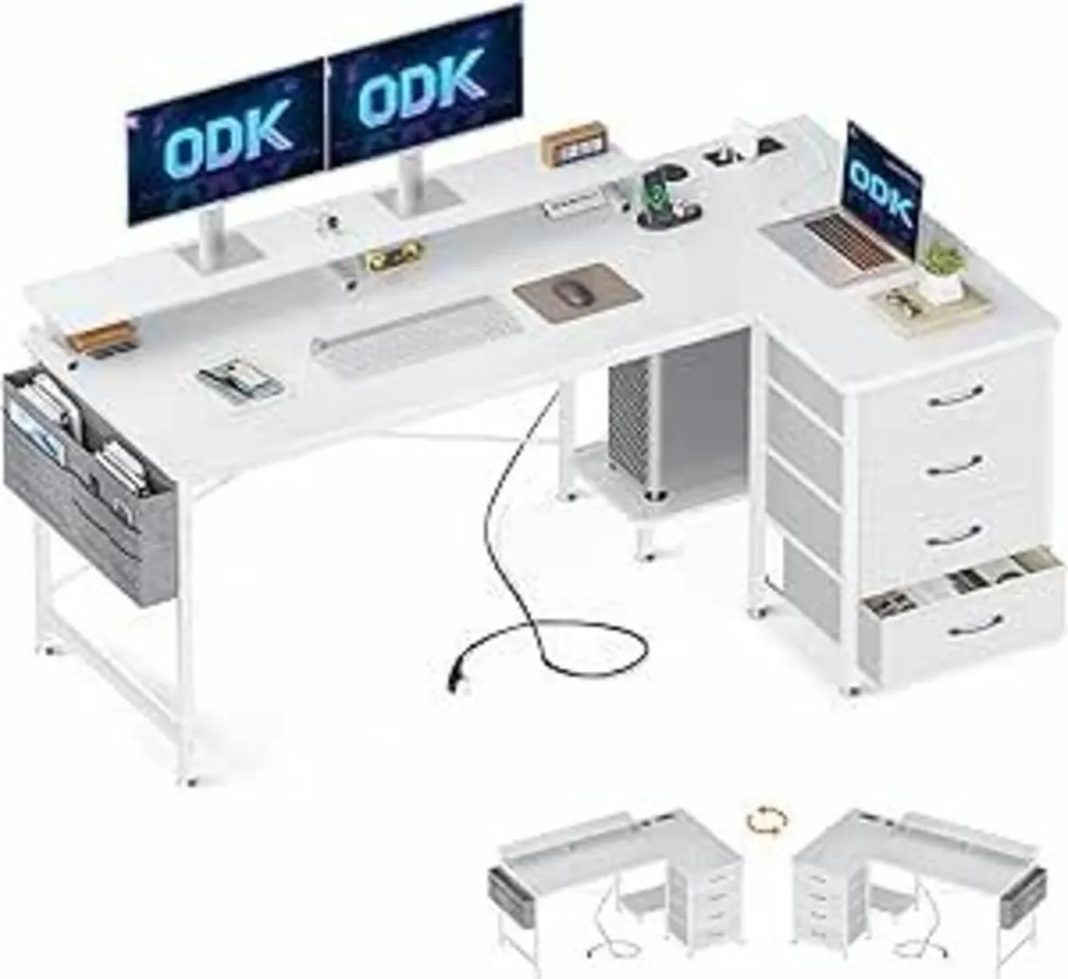 Corner Desk Drawer Office Desk Power Outlet 160x80 - Image 4